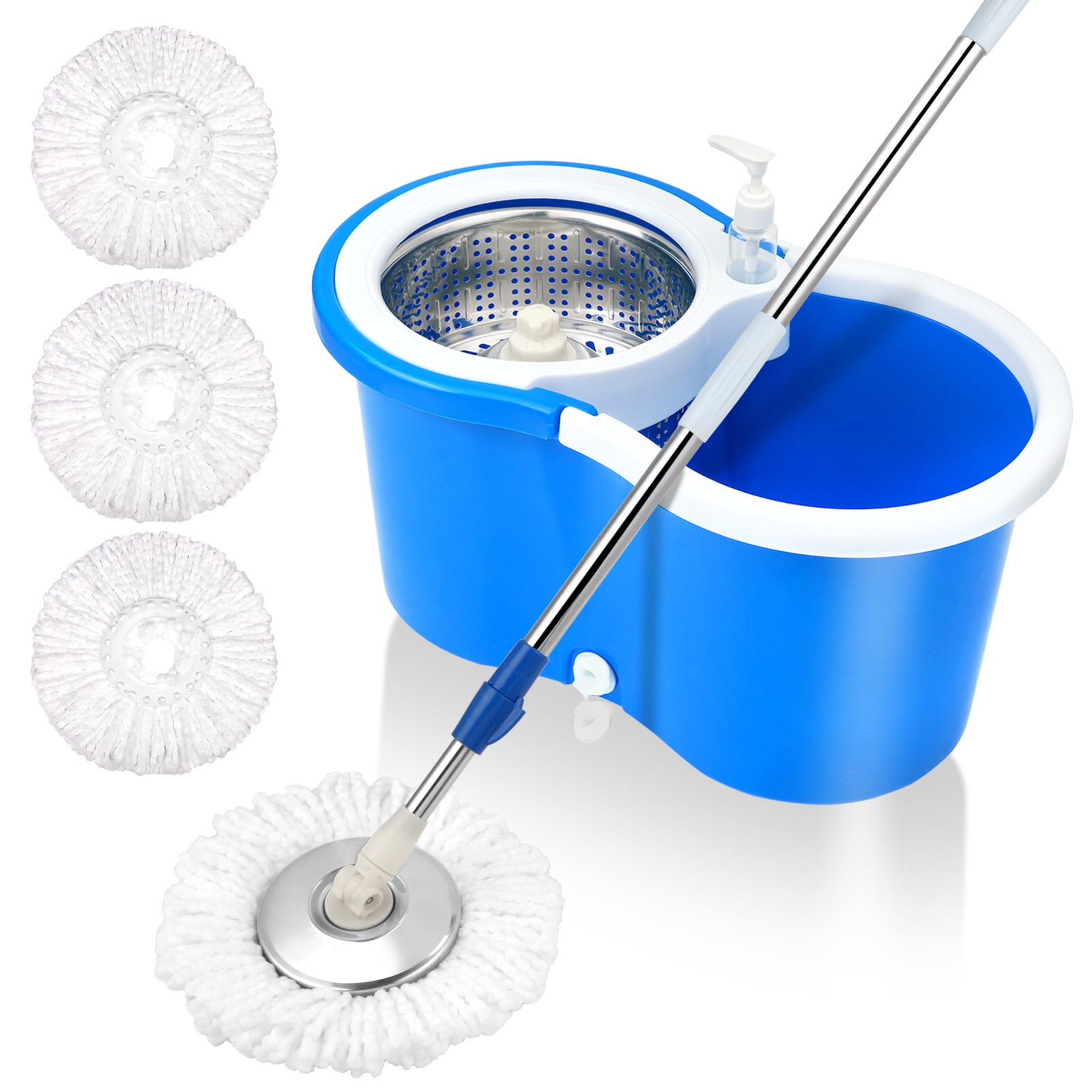 Blue and White Stainless Steel Spin Mop with Bucket