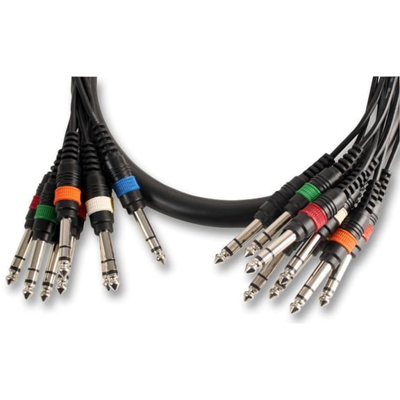 PULSE - 8 Way 6.35mm (1/4") Stereo Jack Plug to Plug Loom, 5m Black