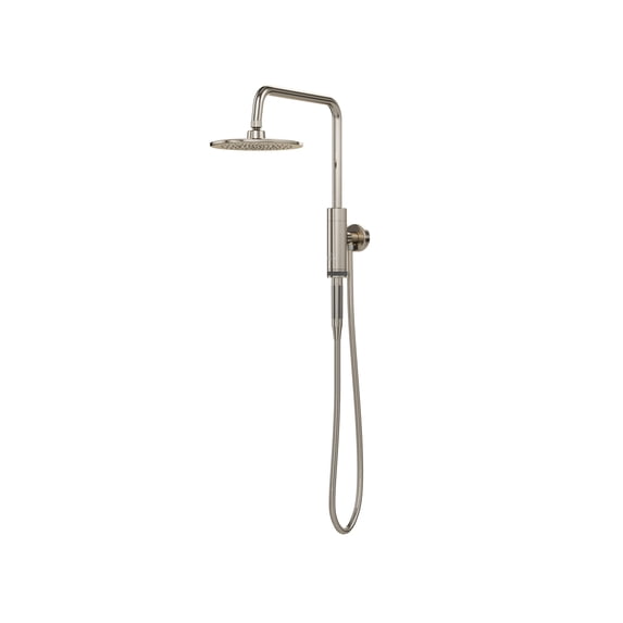Aquarius 8-in Rain Showerhead Shower System with Pivoting Shower Arm and Magnetic Handshower Holder Brushed Nickel