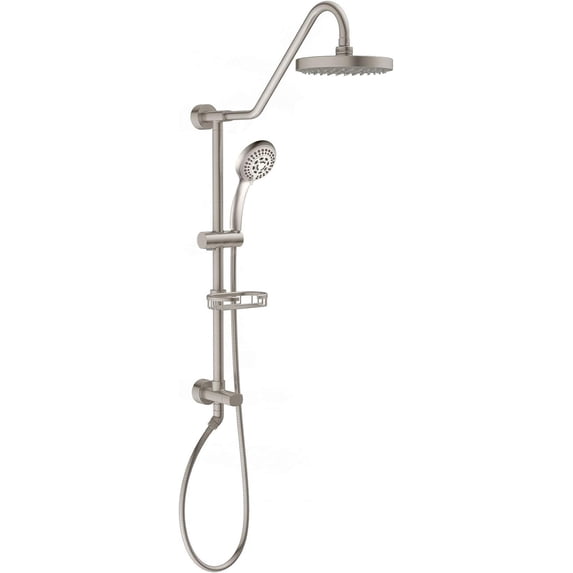 Kauai III 8-in Rain Showerhead Shower System with Slide Bar and Integrated Soap Dish Brushed Nickel