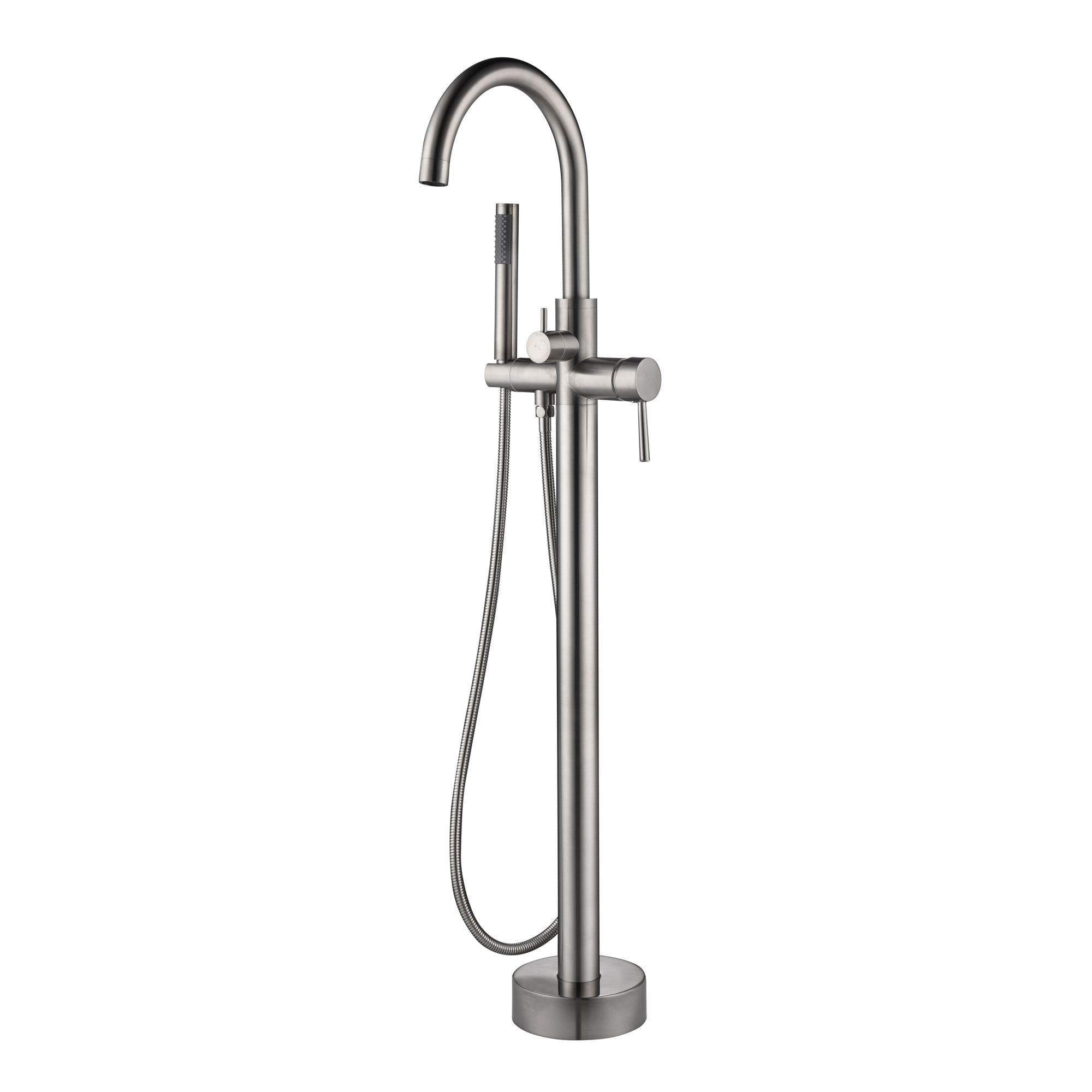 Brushed Nickel Freestanding Tub Filler with Diverter and Handshower