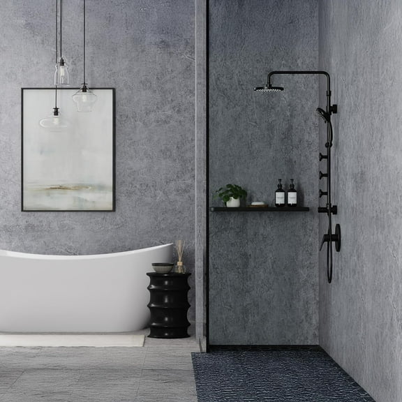 Lanikai 8-in Rain Showerhead Shower System with 3-Body Jets Multi-function Handshower and Pivoting Shower Arm Matte Black 1.8GPM