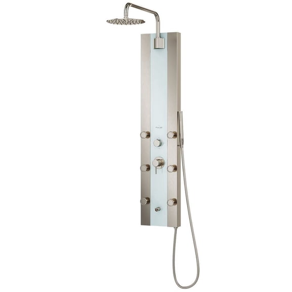 Tropicana 10-in Rain Showerhead ShowerSpa with Pivoting Shower Arm 6-Body Jets and Handshower Seafoam Glass and Brushed Nickel 1.8 GPM