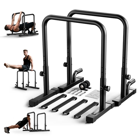 PULSE360 Adjustable Dip Bar Station, 880LBS Heavy Duty Parallette & Parallel Bars, Stable Dip Bar Stand Workout Station for Home Gym Exercise Strength Training