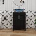thumbnail image 1 of PULUOMIS 24 Inches Bathroom Vanity in Black Finish with Glass Boat-Shaped Vessel Sink, Single Bathroom Vanity with Top, 2-Door Cabinet and 2 Drawers, 1 of 10