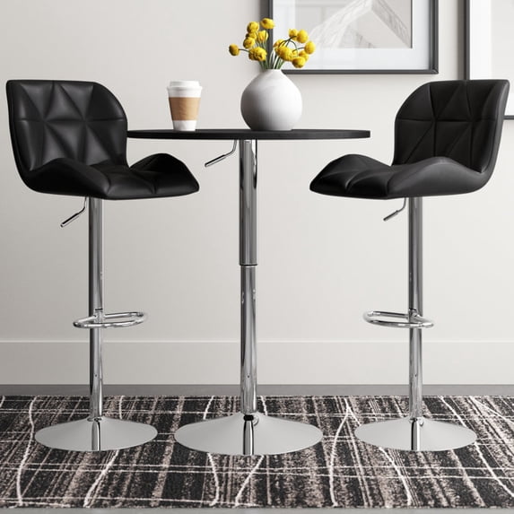 PULUOMIS 3 Pieces Bar Stools Set, Modern PU Leather Adjustable Swivel Black Bar Stool with Back, Set of 2 with Black Bar Table