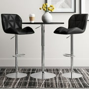 PULUOMIS 3 Pieces Bar Stools Set, Modern PU Leather Adjustable Swivel Black Bar Stool with Back, Set of 2 with Black Bar Table