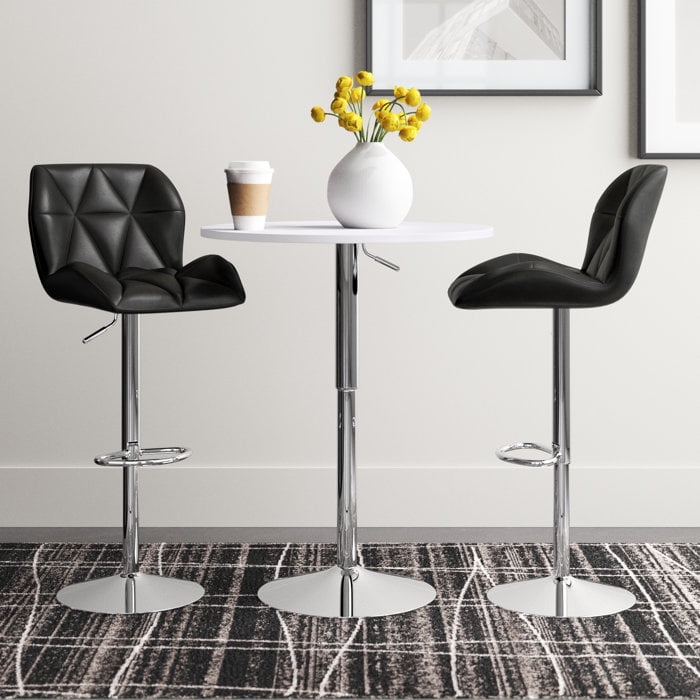 PULUOMIS 3 Pieces Bar Stools Set Modern PU Leather Adjustable Swivel Black Bar Stool with Back Set of 2 with White Bar Table