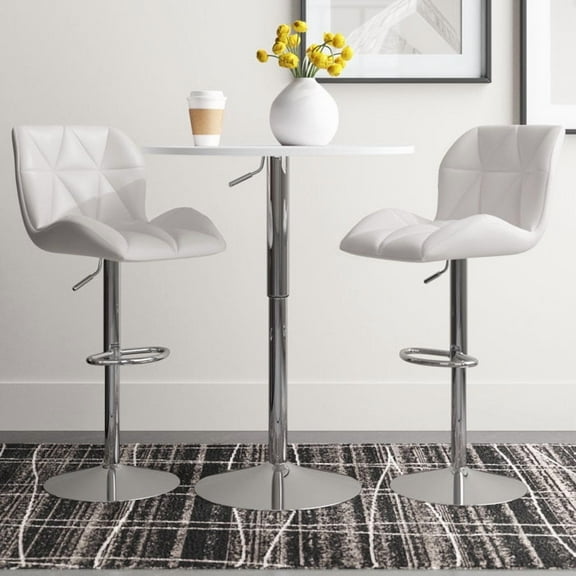 PULUOMIS 3 Pieces Bar Stools Set, Modern PU Leather Adjustable Swivel White Bar Stool with Back, Set of 2 with White Bar Table