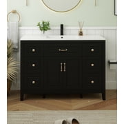 PULUOMIS 48  Bathroom Vanity with Sink, Painted Surface Freestanding Vanity Cabinet with 2 Soft-Close Doors, 6 Drawers,Matte Black Faucet Drain,Modern Bathroom Furniture SMC Sink, Black