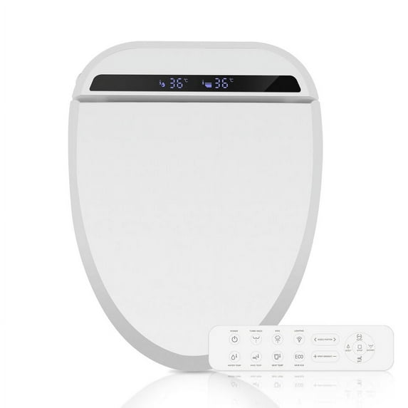 PULUOMIS Elongated Electronic Bidet Toilet Seat White with Heated Seat and Self-Cleaning Nozzle