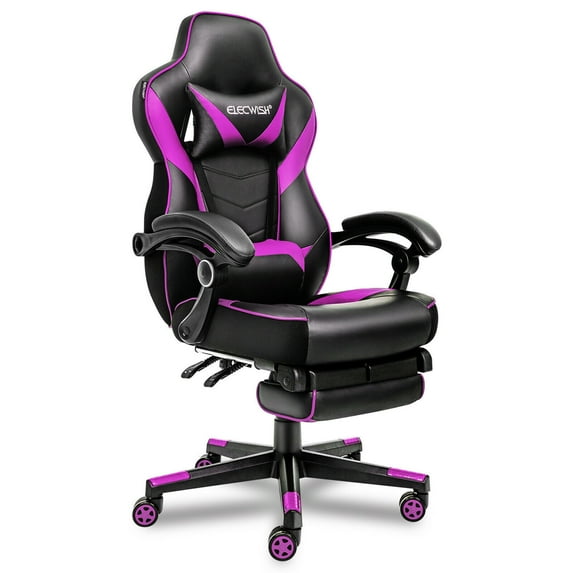 PULUOMIS Gaming Chair with Footrest Ergonomic Office Chair with Arms for Adults Kids, Purple