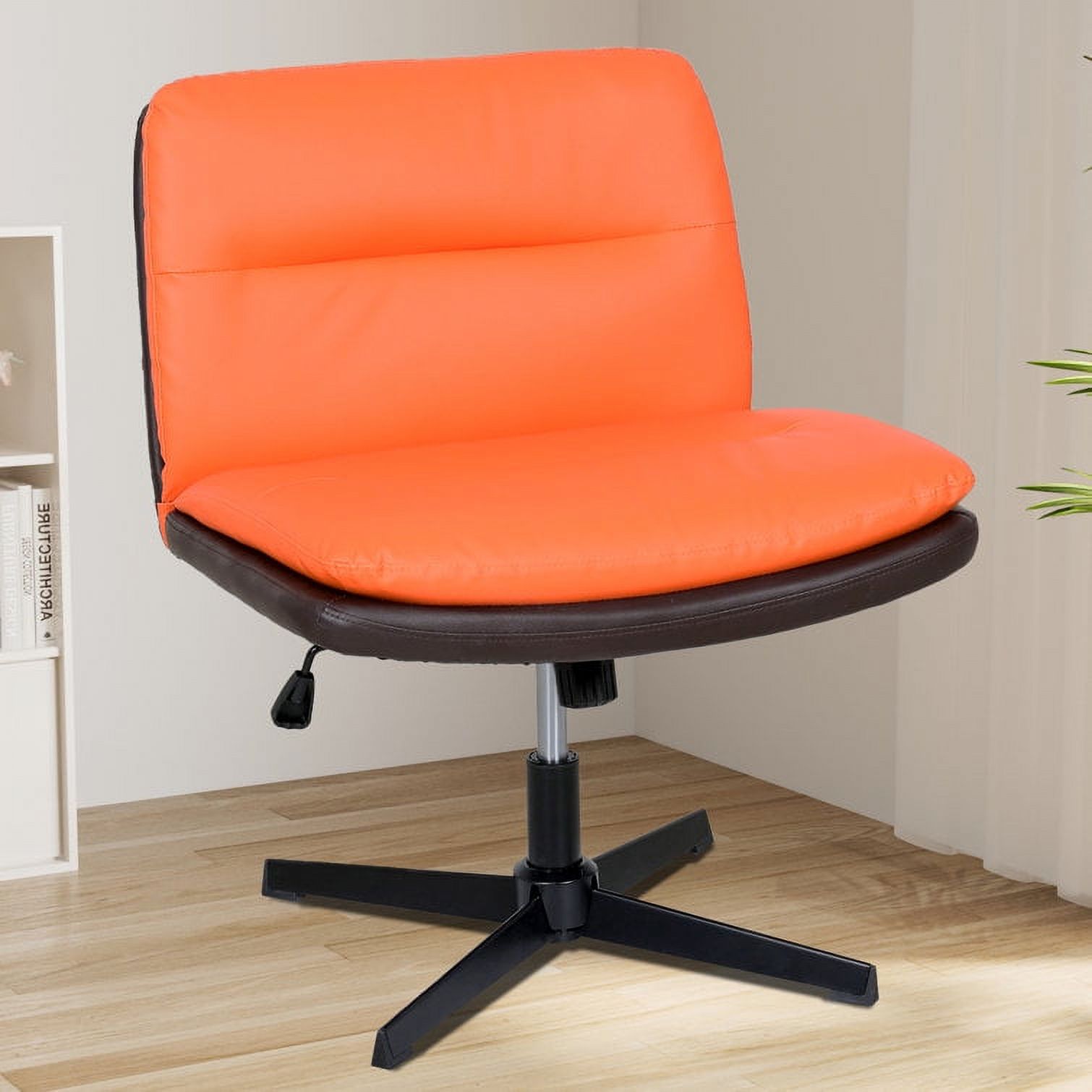 PULUOMIS Home Office Desk Chair Armless No Wheels Seat with Pu Leather