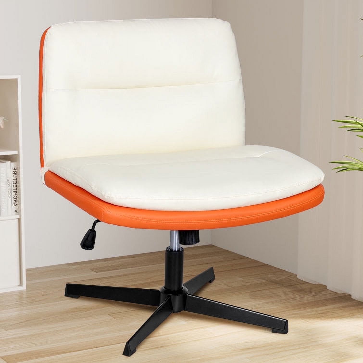 PULUOMIS Home Office Desk Chair Armless No Wheels Seat with Pu Leather
