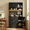 thumbnail image 1 of PULUOMIS LED Pantry Cabinets with Pegboard, Kitchen Pantry Storage Cabinet with Outlet & Microwave Stand, Kitchen Hutch Coffee Bar with 5 Hooks and Adjustable Shelf, Black, 1 of 12