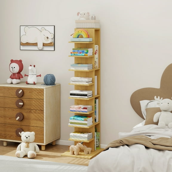 PULUOMIS Narrow Bookshelf, 13-Tier Bookcase for Small Space, Tall Vertical Spine Bookshelf Tower, Modern Corner Book Shelf with Storage for Home Office