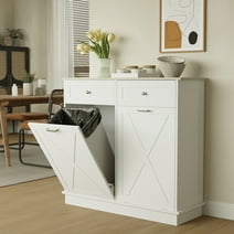PULUOMIS Tilt-Out Laundry Sorter Two Cabinet/Wooden Tilt Out Trash Cabinet, and Deodorizing Function of The Kitchen Trash can