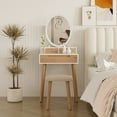 thumbnail image 1 of PULUOMIS Vanity Makeup Table LED Mirror Dressing Desk with Drawers and Storage Shelves, 1 of 7
