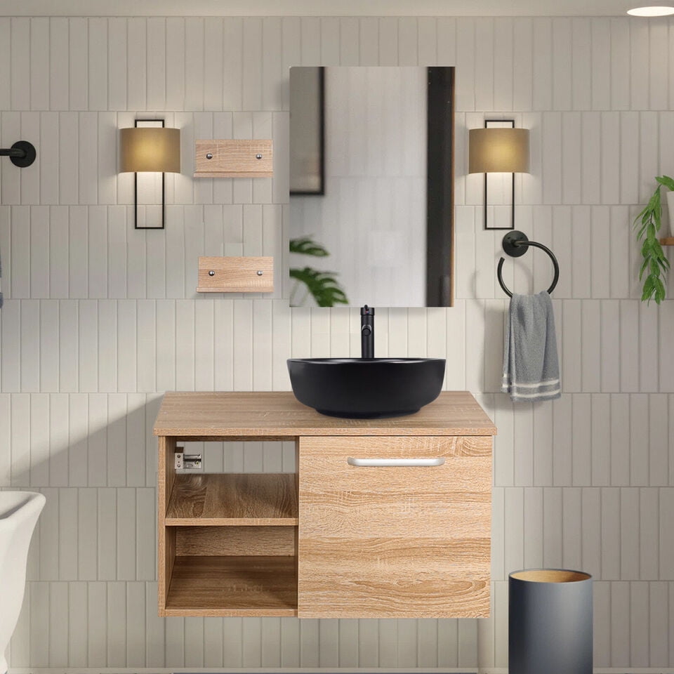 PULUOMIS 28 Inch Bath Base Single Wall Mounted Vanity Wood Cabinet With ...