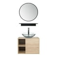 thumbnail image 1 of PULUOMIS Wall Mounted Bathroom Vanity Set with Mirror Storage Shelf, PVC Sheet Natural Cabinet with Black Side Panels (Cabinet + Sink), 1 of 7