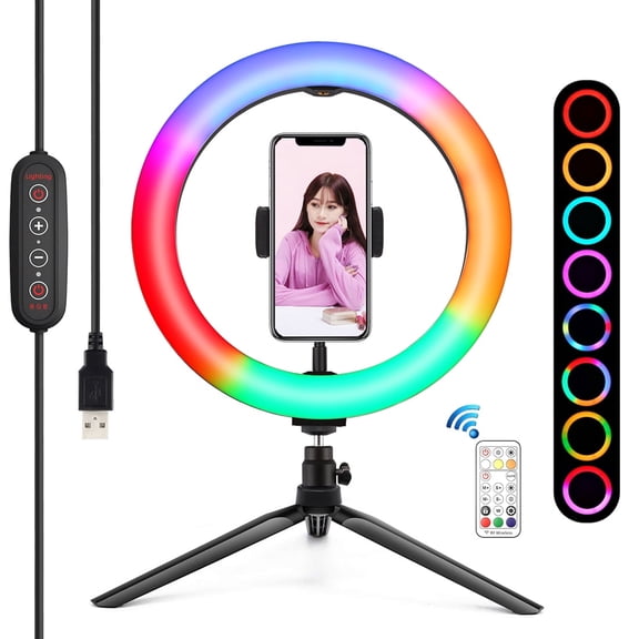 QKOO 10.2 inch 26cm Marquee LED RGBWW Selfie Beauty Light + Desktop Tripod Mount 168 LED Dimmable