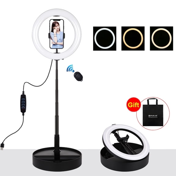 PULUZ 10.2 inch 26cm USB 3 Modes Dimmable Dual Color Temperature LED Curved  Ring Vlogging Selfie
