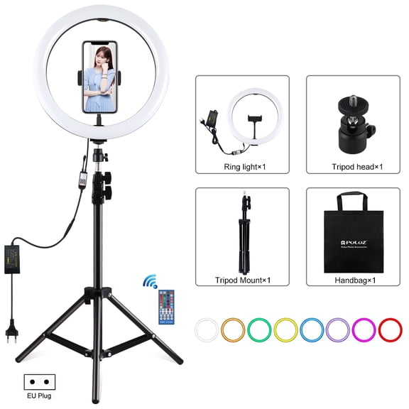 PULUZ 11.8 inch 30cm RGB Light 1.1m Tripod Mount Dimmable LED Ring Vlogging Selfie Photography &