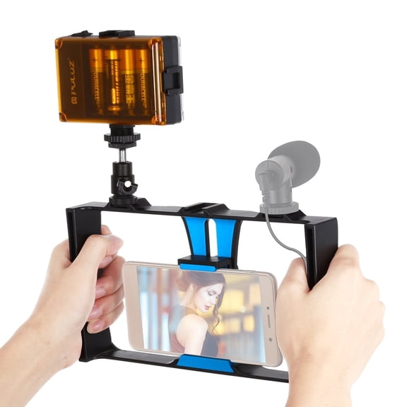 QKOO 2 in 1 Vlogging Live Broadcast LED Selfie Light Smartphone Video Rig Kits with Cold Shoe for
