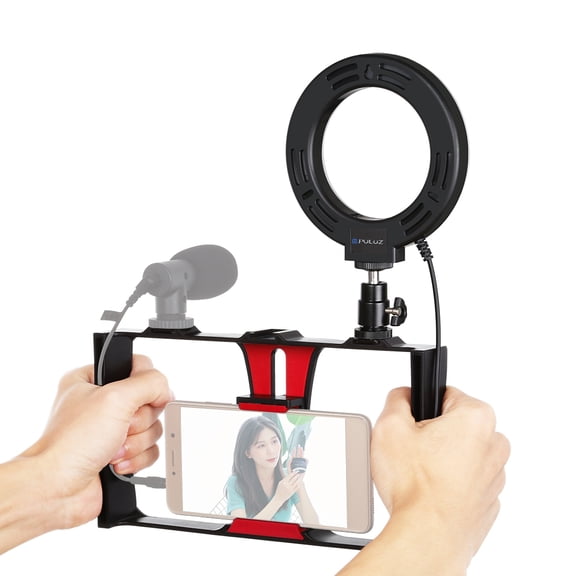 PULUZ 2 in 1 Vlogging Live Broadcast Smartphone Video Rig + 4.7 inch 12cm Ring LED Selfie Light