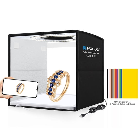 PULUZ 25cm Folding Portable High CRI Ring LED Photo Lighting Studio Tent Box + Shadowless Light 12