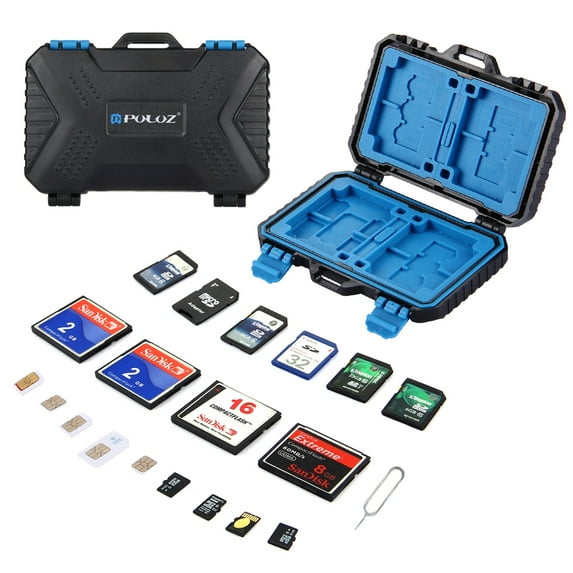 PULUZ 27 in 1 Memory Card Case for 4CF + 8SD + 9TF + 1Card PIN + 1Standard SIM + 2Micro-SIM +