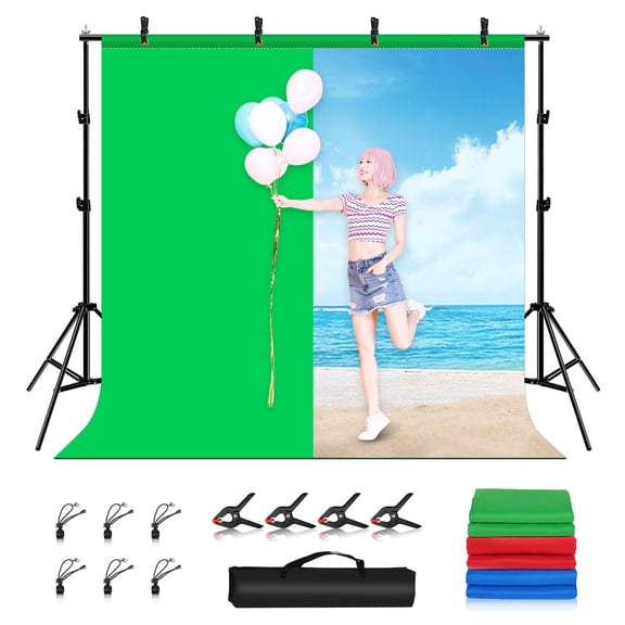 QKOO 2x2m Photo Studio Background Support Stand Backdrop Crossbar Bracket Kit with Red / Blue /