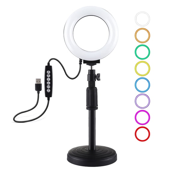 PULUZ 4.7 inch 12cm Curved Surface Ring Light + Round Base Desktop Mount USB 10 Modes 8 Colors LED
