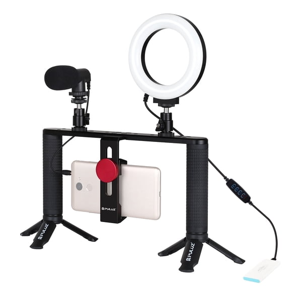 QKOO 4 in 1 Vlogging Live Broadcast 4.7 inch 12cm Ring LED Selfie Light Smartphone Video Rig Kits