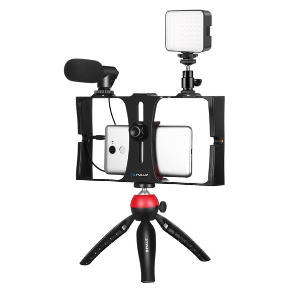 QKOO 4 in 1 Vlogging Live Broadcast LED Selfie Fill Light Smartphone Video Rig Kits with + Tripod