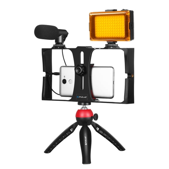 QKOO 4 in 1 Vlogging Live Broadcast LED Selfie Light Smartphone Video Rig Kits with Microphone +