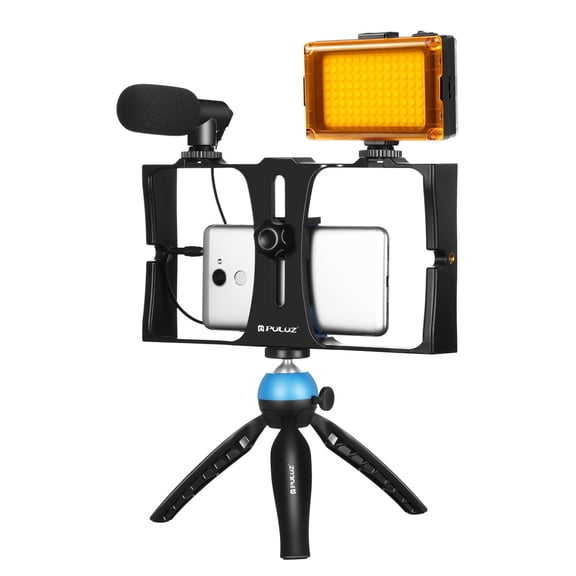 QKOO 4 in 1 Vlogging Live Broadcast LED Selfie Light Smartphone Video Rig Kits with Microphone +