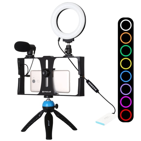 QKOO 4 in 1 Vlogging Live Broadcast Smartphone Video Rig + 4.7 inch 12cm RGBW Ring LED Selfie + +