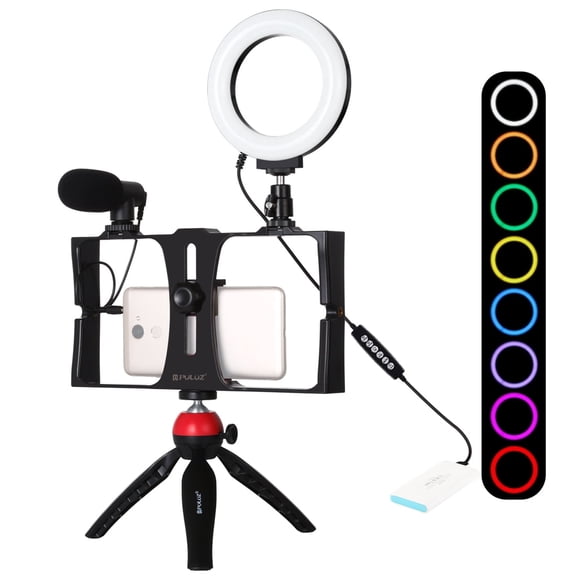 QKOO 4 in 1 Vlogging Live Broadcast Smartphone Video Rig + 4.7 inch 12cm RGBW Ring LED Selfie + +