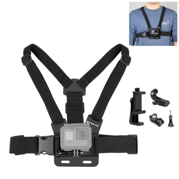 PULUZ 5 in 1 Adjustable Body Mount Belt Chest Strap with Phone Clamp & J Hook Mount & Long Screw