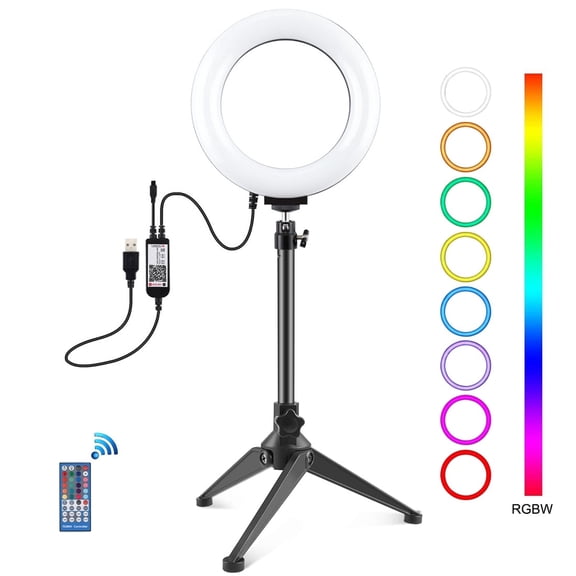 QKOO 6.2 inch 16cm RGBW Light + Desktop Tripod Mount + USB Dimmable LED Ring Vlogging Photography