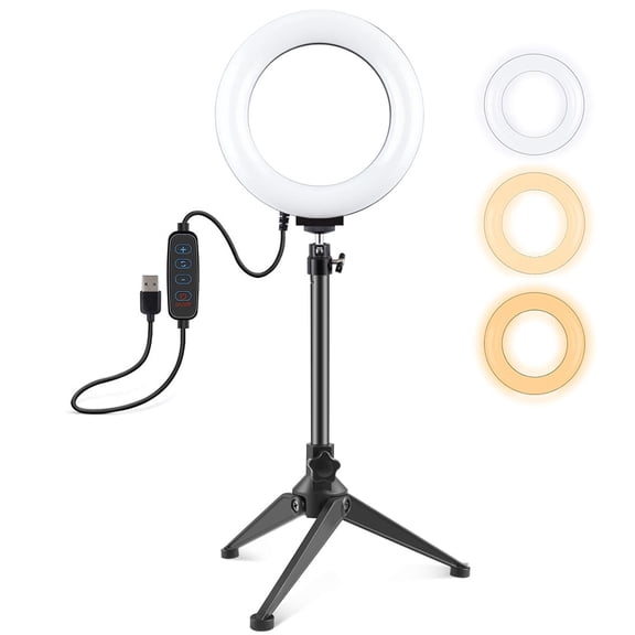 QKOO 6.2 inch 16cm USB 3 Modes Dimmable LED Ring Vlogging Photography Video Lights + Desktop with