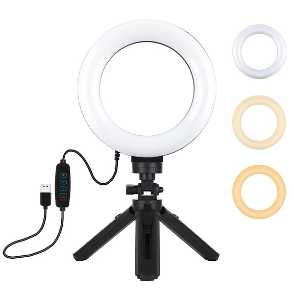 QKOO 6.2 inch 16cm USB 3 Modes Dimmable LED Ring Vlogging Photography Video Lights + Pocket Mount