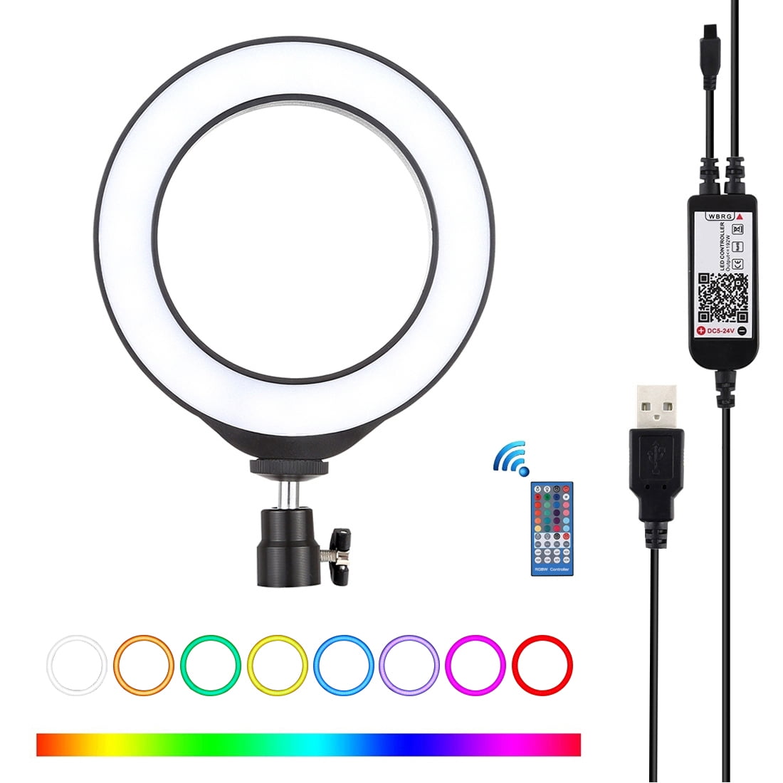 PULUZ 6.2 inch 16cm USB RGBW Dimmable LED Ring Vlogging Photography Video Lights  with Cold Shoe &