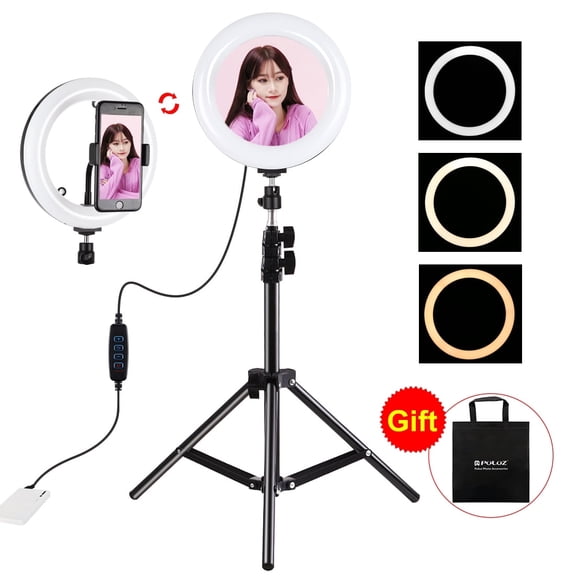 QKOO 7.9 inch 20cm Mirror Light+ 1.1m Tripod Mount USB 3 Modes Dimmable Dual Color Temperature &