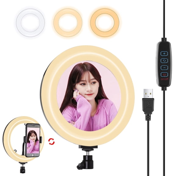QKOO 7.9 inch 20cm USB 3 Modes Dimmable Dual Color Temperature LED Curved Light Ring Vlogging