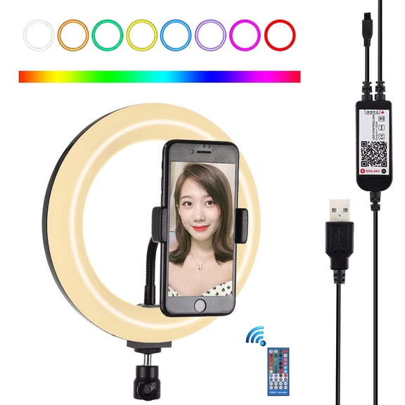 PULUZ 7.9 inch 20cm USB RGB Dimmable LED Dual Color Temperature LED Curved Light Ring Vlogging