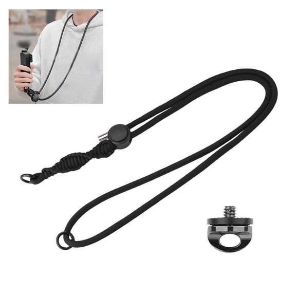 PULUZ Action Camera Shoulder Strap, Adjustable Nylon Neck Lanyard with 1/4 Inch Screw for GoPro and DJI Osmo Pocket 3, Black