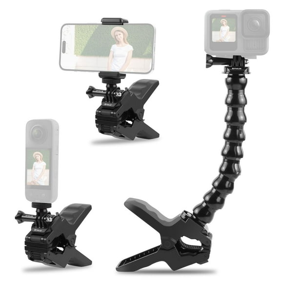 PULUZ Action Sports Cameras Jaws Flex Clamp Mount with Phone Clamp (Black)