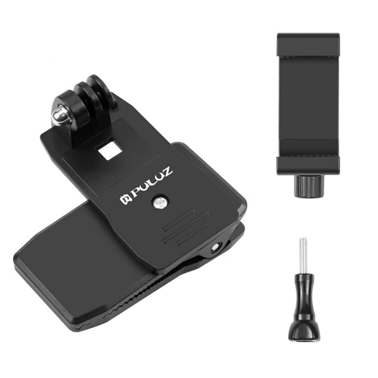 PULUZ Backpack Shoulder Strap Mount Backpack Clip Replacement for GoPro Hero 11/10/9 Osmo Pocket Action Cameras with Phone Holder for Smartphones
